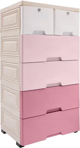 Miniatura 3 de Cajones de plástico, gabinete de almacenamiento de 5 niveles, torre de 6 cajones con ruedas y llaves, estante organizador de almacenamiento, armario