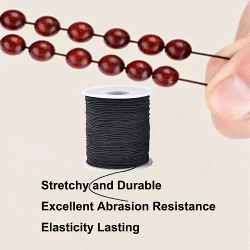 Miniatura 5 de Cuerda elástica para pulseras, 1 mm x 100,6 metros de cordón elástico resistente para hacer joyas, collares, cuentas - Negro