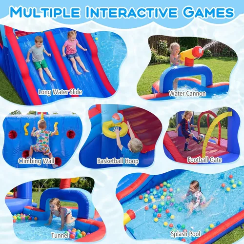 Miniatura 2 de BOUNTECH Parque inflable de tobogán acuático, castillo de salto de 21 x 13 pies con toboganes dobles para diversión de carreras, piscina grande