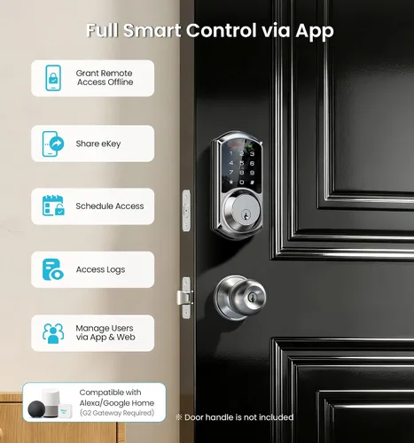 Miniatura 3 de Veise VE06 - Cerrojo inteligente con control de aplicación, cerradura inteligente de entrada sin llave para puerta delantera, cerradura digital