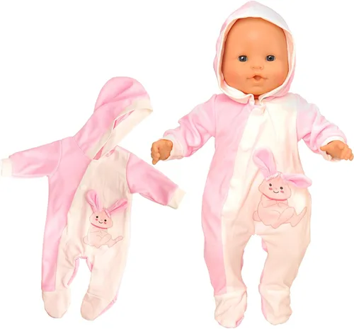 Miniatura 9 de Miunana Ropa de muñeca de bebé de 14 a 16 pulgadas, overol rosa con capucha y gorro hecho a mano