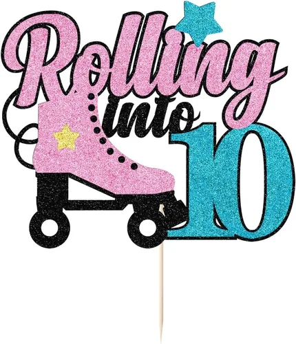 Miniatura 7 de Decoración para tartas de 10 años con diseño de patín de 10 años, decoración de pastel de 10 años de edad, retro, para niñas, club, hip hop, fiesta
