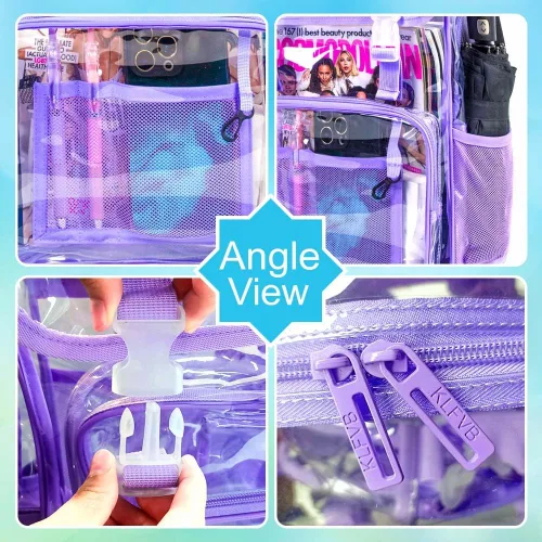 Miniatura 20 de Mochila transparente, aprobada por el estadio, para niñas y niños, mochila transparente de PVC resistente para mujeres y hombres
