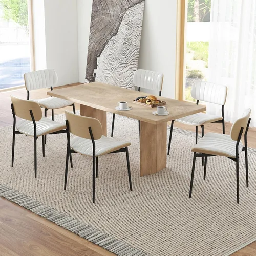Miniatura 11 de HENGJIANYI Bentwood - Juego de 2 sillas de comedor modernas de piel sintética con patas de metal, sillas de cocina tapizadas de mediados de siglo