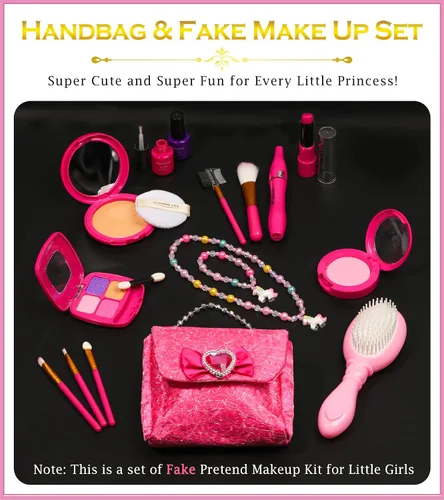 Miniatura 4 de Kit de maquillaje para niños – Zapatos de vestir de princesa, coronas y bolso – Juego de maquillaje falso para niñas de 3 a 6 años