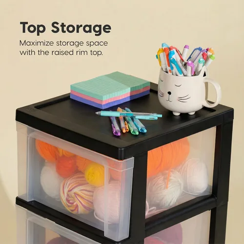 Miniatura 5 de IRIS USA Organizador de almacenamiento de plástico de 3 cajones con carrito rodante, con ruedas giratorias, paquete de 2, para suministros de arte
