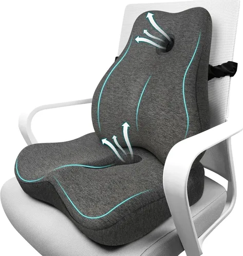 Miniatura 9 de Juego de cojín de asiento y almohada de apoyo lumbar para silla de oficina, almohada ergonómica para aliviar el dolor de ciática, almohada de apoyo