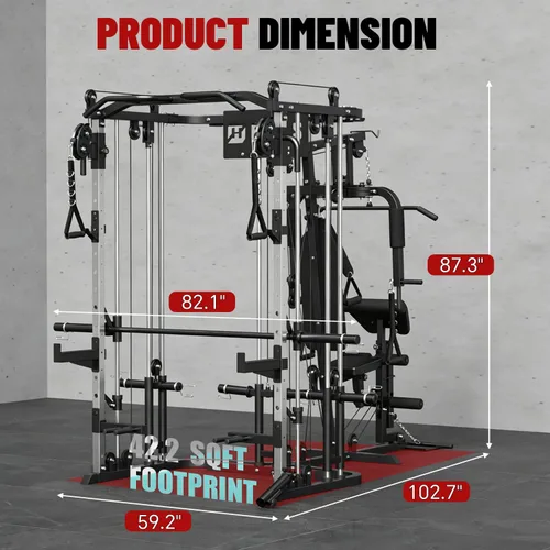 Miniatura 4 de Sistema de gimnasio todo en uno para el hogar, estación de entrenamiento multifunción con máquina Smith, jaula de potencia y sistema de cruce