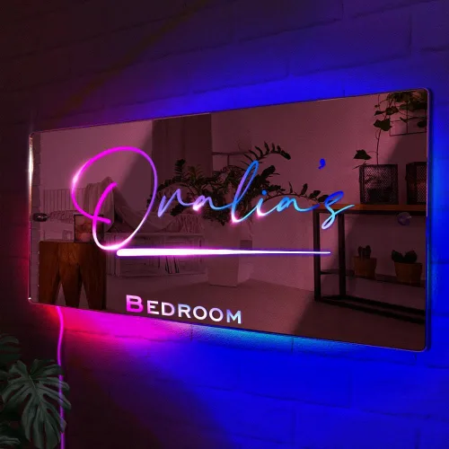 Miniatura 6 de VEELU Espejo con nombre personalizado iluminado para decoración de pared LED para habitación de niñas, letrero de neón con nombre personalizado, luz