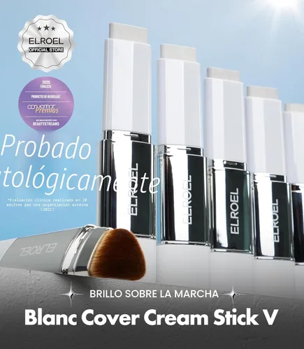 Miniatura 2 de ELROEL Blanc Cover Cream Stick V White – Barra de base de maquillaje coreana que cambia de color con Volufiline – Cobertura media a completa