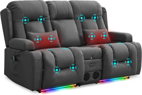 Miniatura 37 de URRED Sofá reclinable eléctrico con masaje y calor, sofá biplaza reclinable de pared con consola, sofá de casa rodante, asiento de cine en casa
