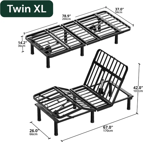 Miniatura 2 de SunsGrove Base de cama ajustable Twin XL con control remoto inalámbrico, gravedad cero, inclinación de cabeza y pie, antirronquidos, preajustes