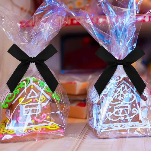 Miniatura 2 de Mini lazos negros para envoltura de regalos, 30 piezas de lazo negro para bolsas de golosinas, lazos pequeños de cinta de satén para Halloween