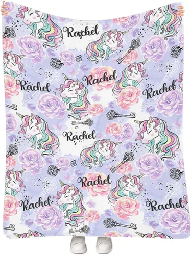 Artsadd Manta de bebé personalizada para niños y niñas con nombre, manta personalizada con nombre de bebé con patrón de unicornio, manta de