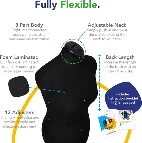 Miniatura 3 de Adjustoform Sew Simple FG307 Maniquí ajustable con forma de vestido negro M-L (talla de vestido EE. UU. 10-16) de 8 piezas para costura femenina +