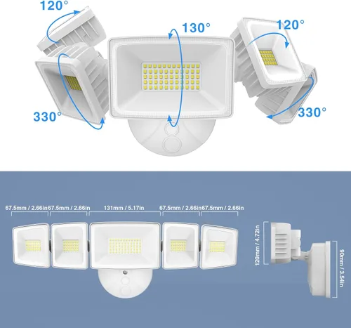 Miniatura 3 de Luz de inundación LED para exteriores de 120 W, luces de seguridad exteriores de 5 cabezales, 6500 K súper brillante, resistente al agua, IP65