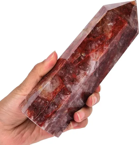 Miniatura 41 de AMOYSTONE Obelisco de Piedra de Sangre Africana Varita de Cristal Curativo Grande Torre Columna Facetada de 6 Lados Reiki Chakra Meditación Terapia