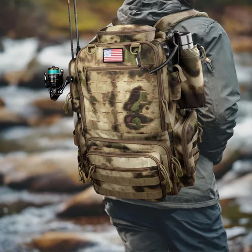 Miniatura 7 de Mochila de aparejos de pesca, mochila de pesca resistente al agua con soportes para cañas para 4 cajas (cajas no incluidas)