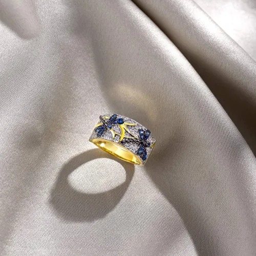 Miniatura 3 de Santuzza Anillo de libélula chapado en oro de 14 quilates, circonita cúbica, anillo de mariposa de plata de ley 925, Metal Piedra preciosa Metal