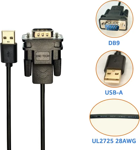 Miniatura 2 de DSD Tech SH-RS232A - Cable adaptador USB a RS232 Serial DB9 con chip FTDI FT232 para Windows, Linux,Mac OS (5.9 ft)