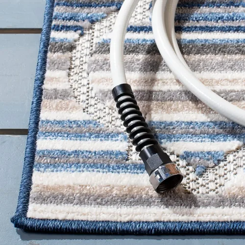 Miniatura 3 de SAFAVIEH Alfombra lavable para exteriores, colección Cabaña, 2'2" x 5', azul y gris, no desprende pelusa y fácil de limpiar, entrada puerta