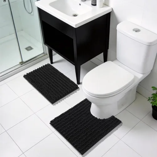 Miniatura 2 de Yimobra Alfombras de Baño Antideslizantes Lavables - Alfombra de Baño de Chenilla Ultra Suave Absorbente, Alfombra Peluda de Secado Rápido para Negro