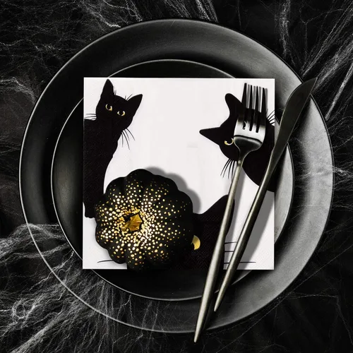 Miniatura 4 de Quera Paquete de 50 servilletas de papel desechables de gato negro, suministros para fiestas, servilletas de papel de Halloween, servilletas