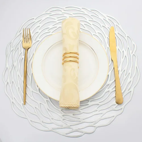 Miniatura 10 de Evevde - Juego de 4 manteles individuales redondos dorados para mesa de comedor, manteles individuales de vinilo de plástico metálico
