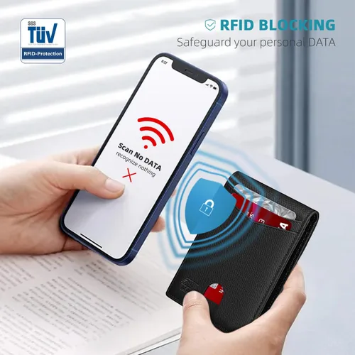 Miniatura 24 de Zitahli - Billetera delgada con 12 ranuras para tarjetas, ventana de identificación con clip para dinero, bolsillo frontal RFID plegable, pequeña