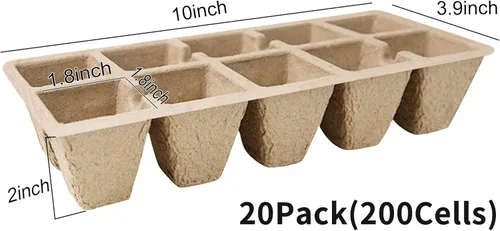 Miniatura 2 de Bandeja de inicio de semillas de 200 celdas, paquete de 20 kits de inicio de semillas biodegradables, macetas de turba para plántulas con 200