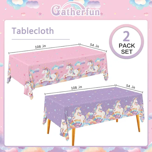 Miniatura 2 de Gatherfun Juego de suministros para fiesta de unicornio: Decoraciones perfectas de cumpleaños de unicornio, incluye paquete de 2 manteles