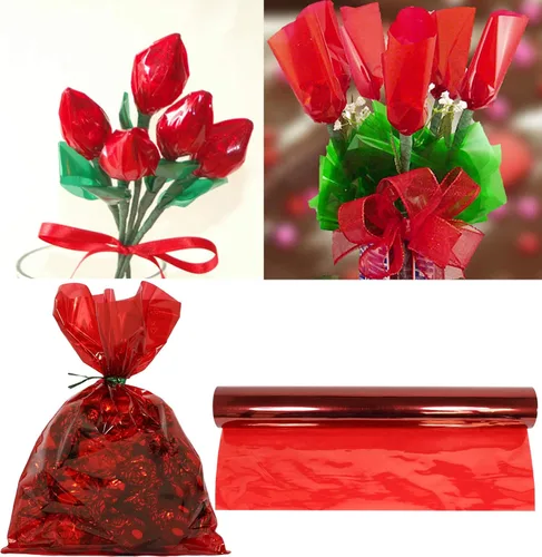 Miniatura 3 de AnapoliZ Rollo de Envoltura de Celofán Rojo 100 Pies de Largo X 16 Pulgadas de Ancho 2.3 Mil de Grosor Transparente Rojo Regalos, Canastas