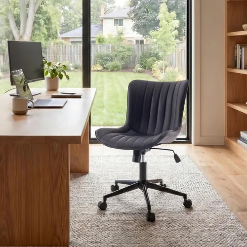 Miniatura 24 de YOUNIKE Silla ergonómica de escritorio para oficina en casa con ruedas, cómoda silla cruzada sin brazos con respaldo ajustable, moderna silla Marrón
