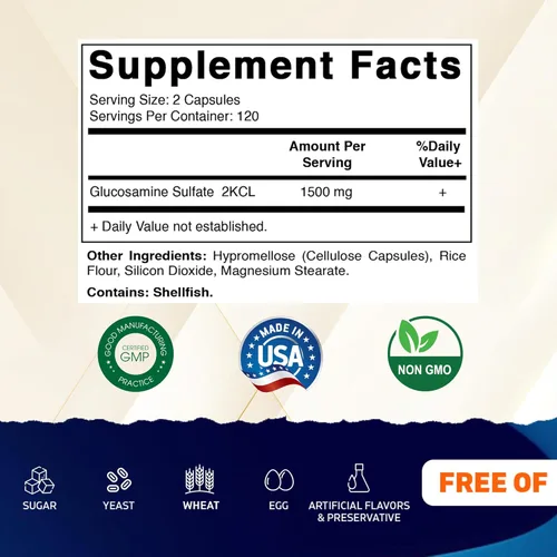 Miniatura 2 de Vitamatic Suplemento de sulfato de glucosamina, 1500 mg, 120 porciones, 240 cápsulas