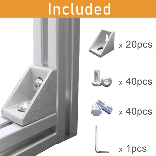 Miniatura 3 de 20 juegos de conectores de perfil de aluminio serie 1010, 20 soportes de esquina 1010, 40 tuercas en T, 40 tornillos hexagonales y 1 llave
