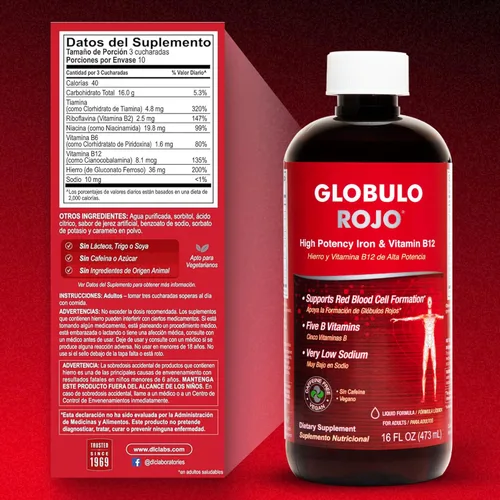 Miniatura 5 de DLC Laboratories Globulo Rojo, Suplemento de Hierro y Vitamina B12 para ayudar a la formación de glóbulos rojos, Fortalecido con Tiamina