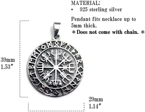 Miniatura 3 de COSUMOSU Colgante Vegivisir de plata de ley 925 con brújula vikinga - redondo