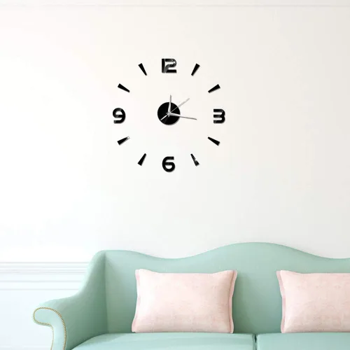 Miniatura 8 de Reloj de pared grande 3D DIY sin marco, relojes decorativos de pared, decoración de calcomanía moderna para el hogar, oficina, habitación (negro)