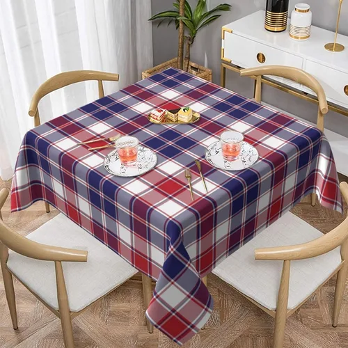Miniatura 32 de 4th of July Tablecloth Square 60x60 Inch,Red White Buffalo Plaid Check Blue Patriotic Stars Table Cloth,Stain Resistance Polyester Independence Day