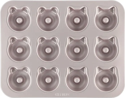 CHEFMADE Molde de donas para tartas, 12 cavidades antiadherentes en forma de oso para hornear al horno (dorado champán)