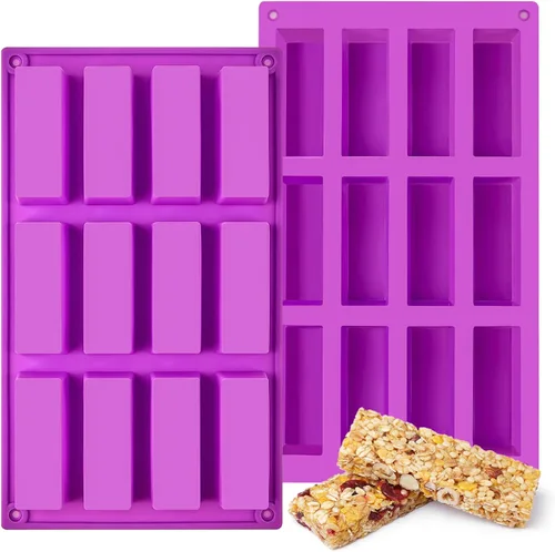 Moldes de barra de granola de silicona de 12 cavidades, 2 moldes de barra de caramelo, molde rectangular de barra de proteínas para hornear barra de
