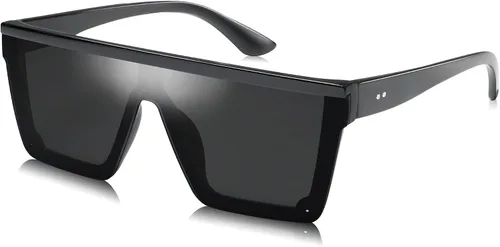 SOJOS Gafas de sol cuadradas grandes para mujer, marco grueso, parte superior plana, espejado, lentes siameses, SJ2117