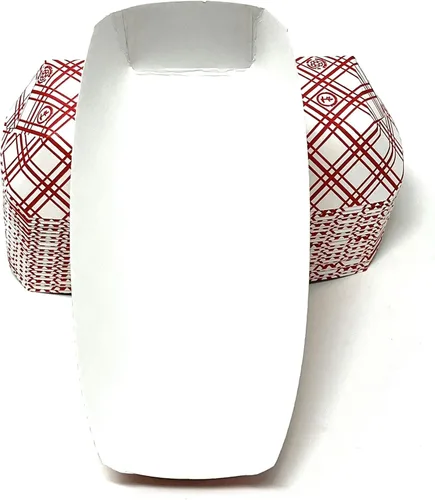 Miniatura 8 de Mr Miracle Bandeja de papel para perros calientes de 7 pulgadas en patrón rojo y blanco. Paquete de 100. Desechable, reciclable y totalmente Rojo