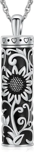 Miniatura 8 de Shajwo - Collar de urna cilíndrica para cenizas de girasol, joyería de cremación, colgante conmemorativo para seres queridos para hombres y mujeres