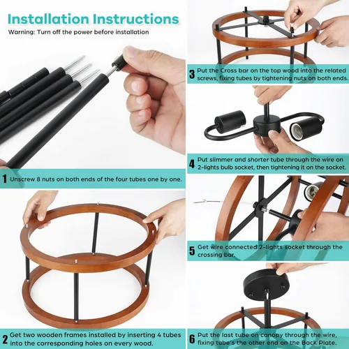 Miniatura 5 de Lakumu Lámpara de techo retro semi empotrada de 2 luces, de madera rústica vintage y metal negro industrial para pasillo, entrada, dormitorio, Cereza
