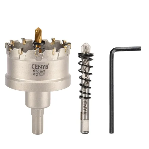 Miniatura 58 de 10 piezas (16-54 mm) Kit de sierra perforadora de carburo TCT para metales duros. Incluye 2 brocas de titanio, 1 broca piloto escalonada y 2 llaves
