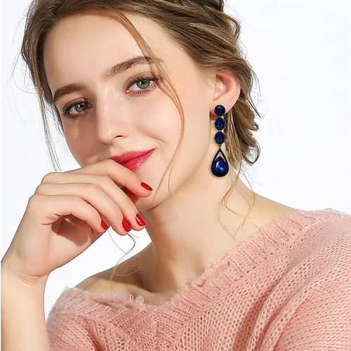 Miniatura 4 de Flyonce Aretes colgantes con diamantes de imitación de cristal para boda, Cristal