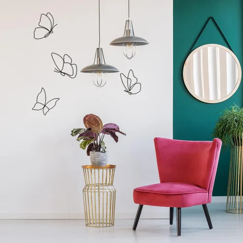 Miniatura 4 de Hotop 6 piezas de decoración de pared de mariposa de metal negro con alambre de mariposas, líneas de arte de pared, flores colgantes