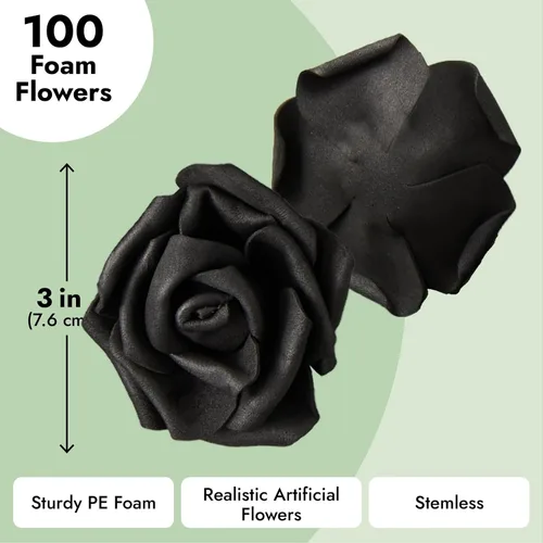 Miniatura 5 de Bright Creations Paquete de 100 flores artificiales negras, flores falsas de espuma para decoraciones de Halloween, manualidades, ramos y fiestas