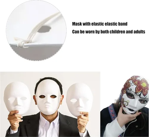 Miniatura 6 de 10 máscaras faciales completas de bricolaje, máscara de papel blanco pintable en blanco, máscara de bricolaje para manualidades, mascarada, cosplay